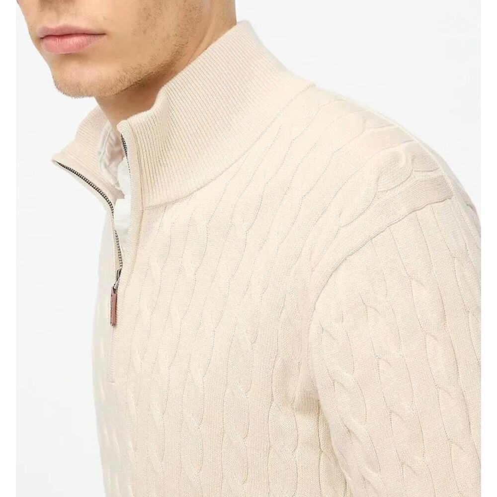 J. Crew Cotton Cable Half-Zip Soft Sweater in Natural Size Large - Picture 2 of 11